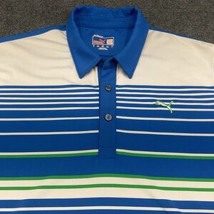 Puma Men medium Blue White Polo Green stripes short sleeve sport lifestyle golf